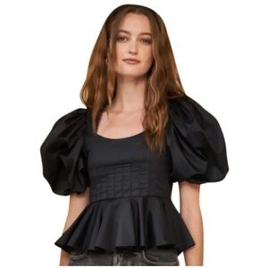 OFFER Hunter bell camille top black puff sleeve peplum size 6